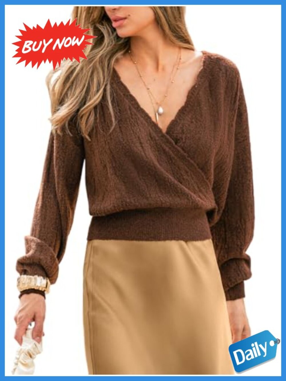 Women's Reversible Knit Sweater Crewneck V-Neck Pullover Top